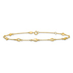 14K Polished Teardrop 9 inch Plus 1 inch Extender - Total 10 inch Anklet