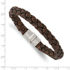 Stainless Steel Polished Brown Woven Leather Bracelet for Men