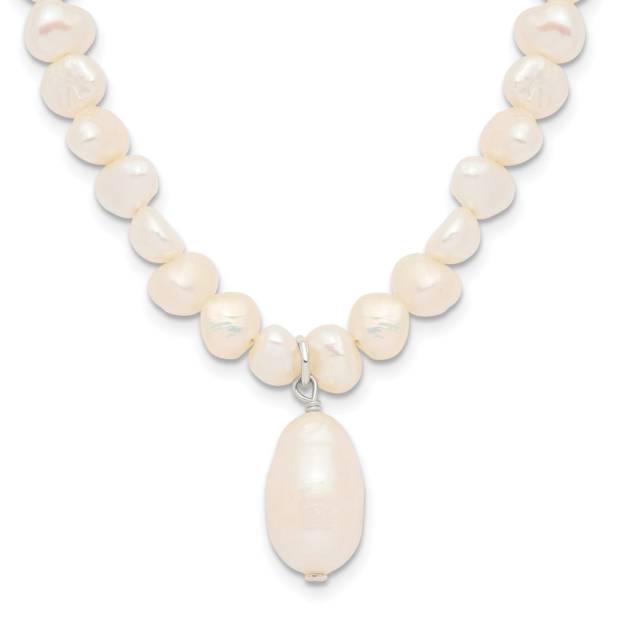 Sterling Silver FW Cultured Pearl Drop 18in Necklace Main image