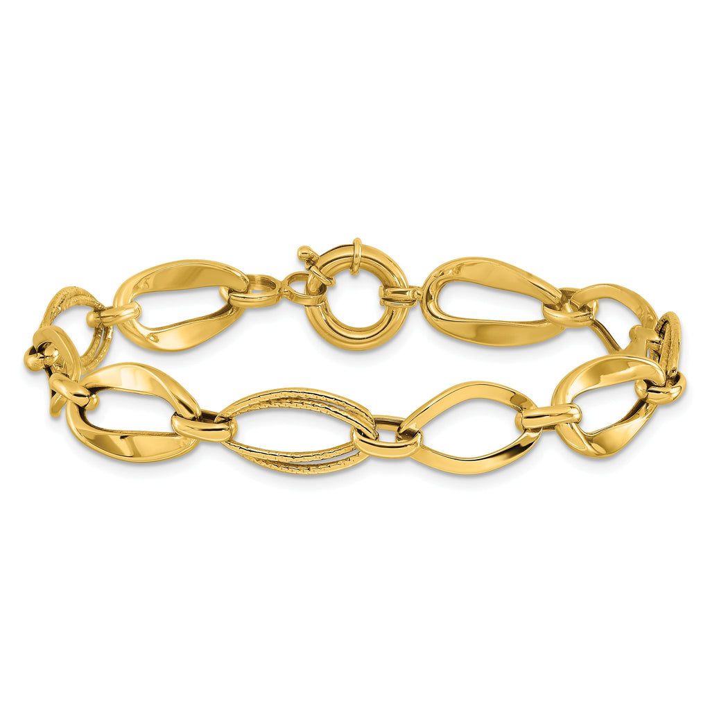 10k Polished and Textured Link Bracelet
