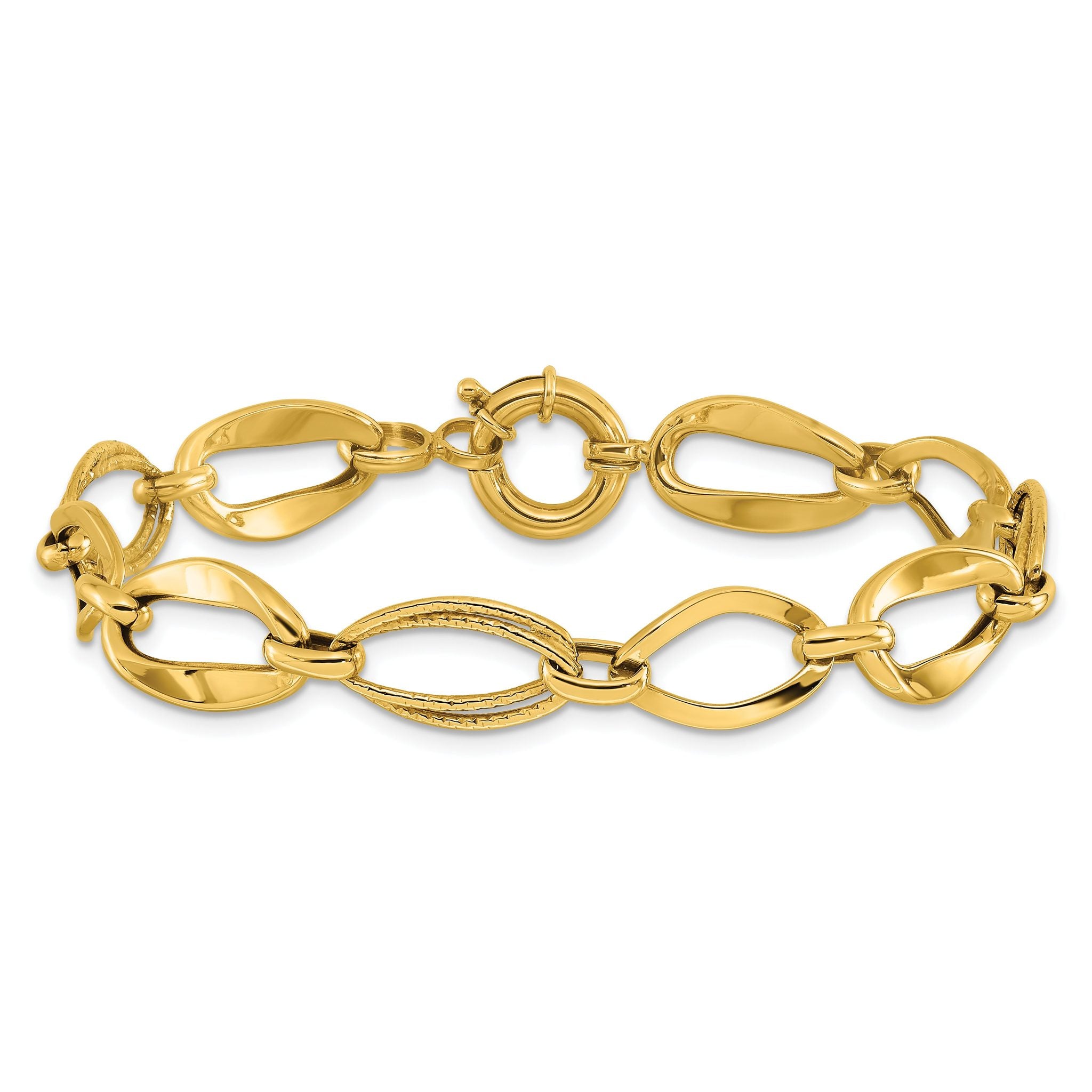 10k Polished and Textured Link Bracelet