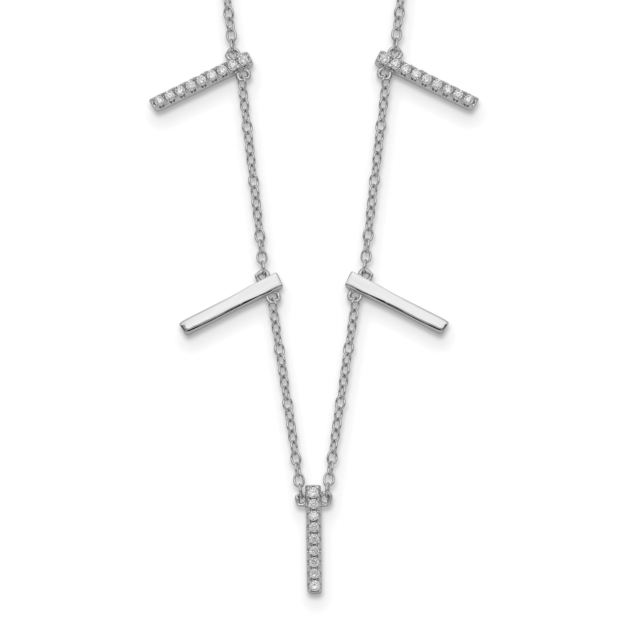 Sterling Silver Rhodium-plated CZ Vertical Bars w/2in ext Necklace Main image