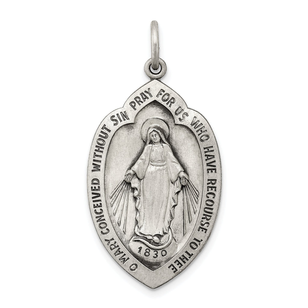 Sterling Silver 925 Antiqued Miraculous Medal Pendant Solid Die Struck Design