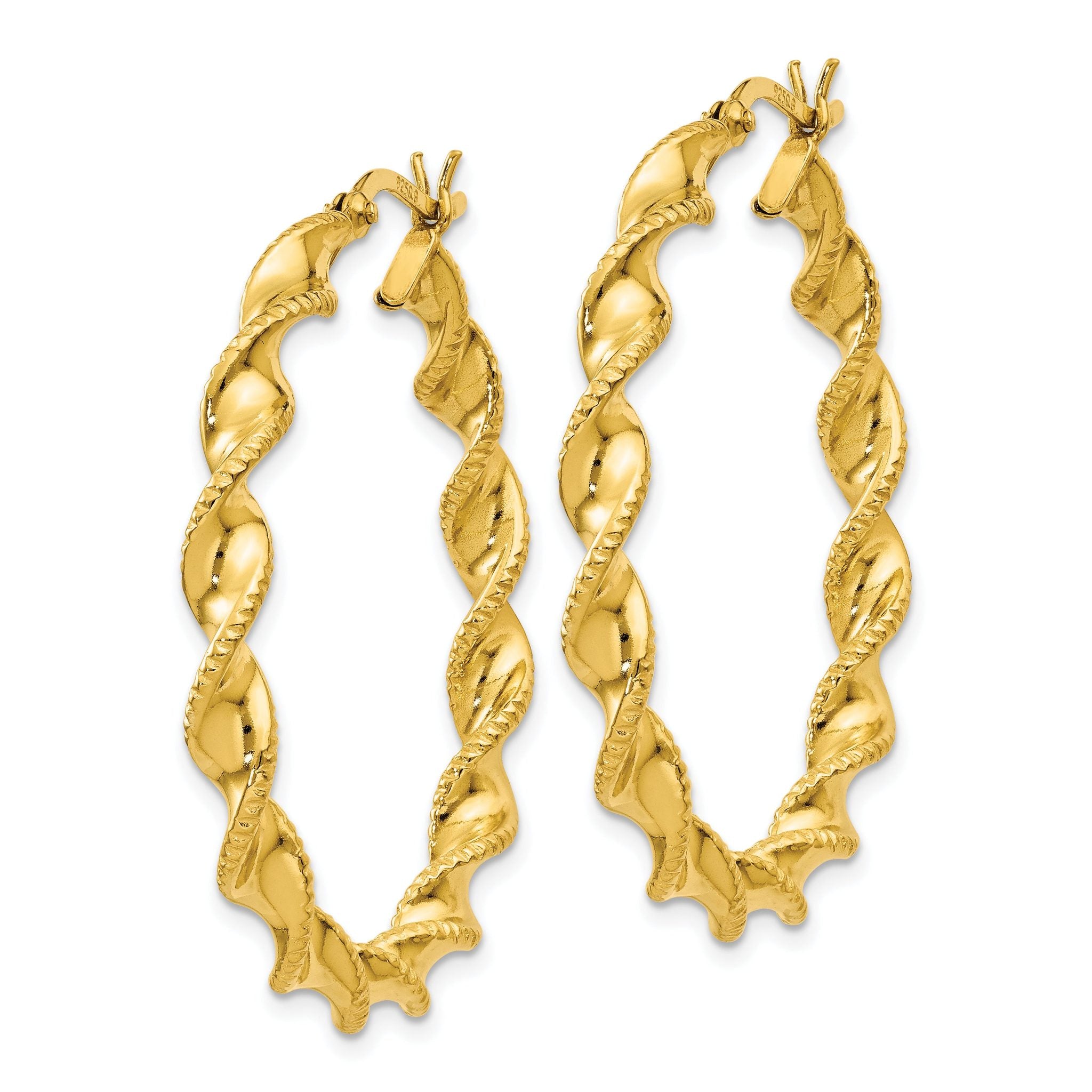 Sterling Silver Gold Flash Plated Patterned Twisted 4x35mm Hoop Earrings Secondary image