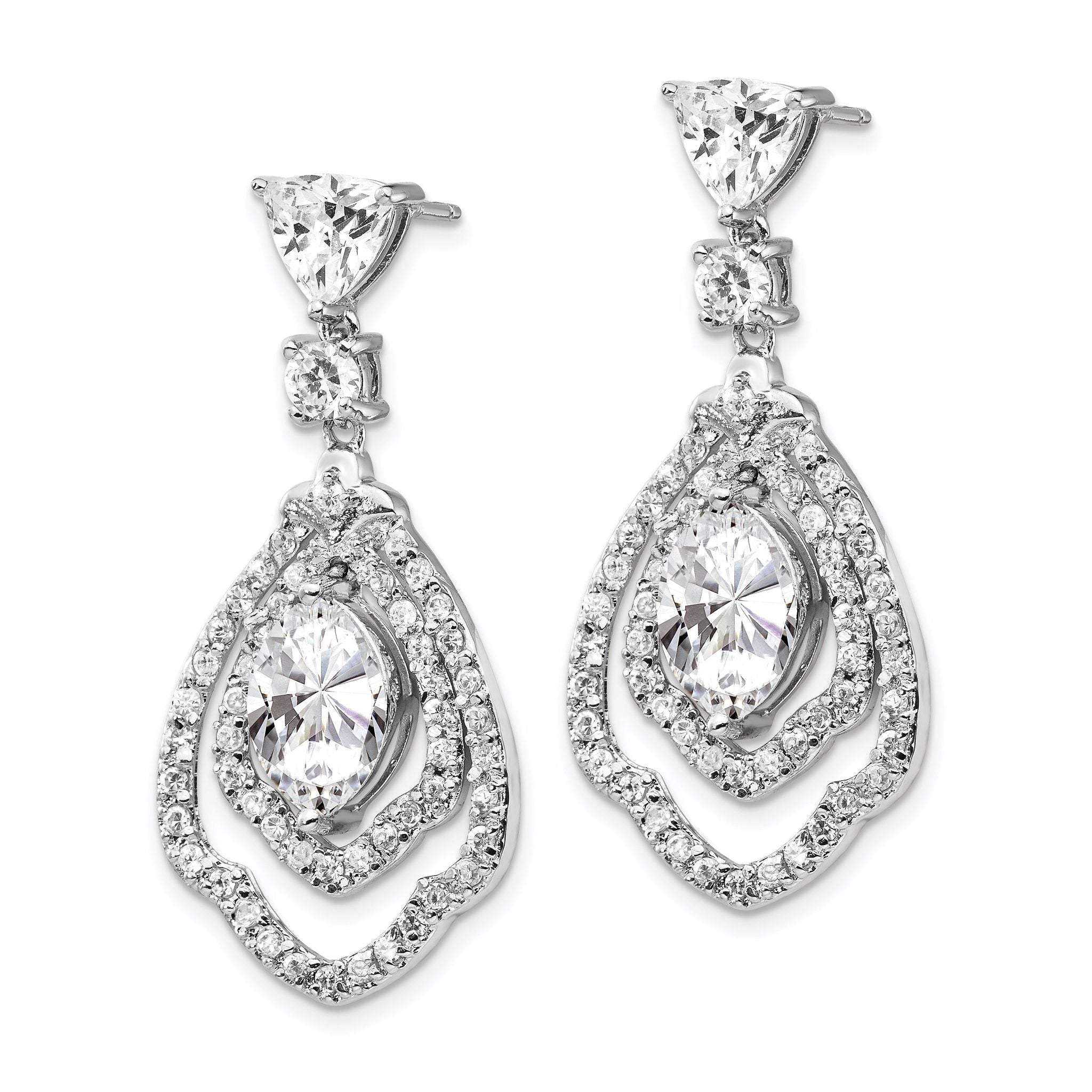Cheryl M 925 Sterling Silver Rhodium-Plated CZ Dangle Earrings with Brilliant Cut