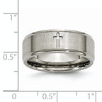 Titanium Unisex Wedding Band with Brushed Center and Engravable Ridged Edge