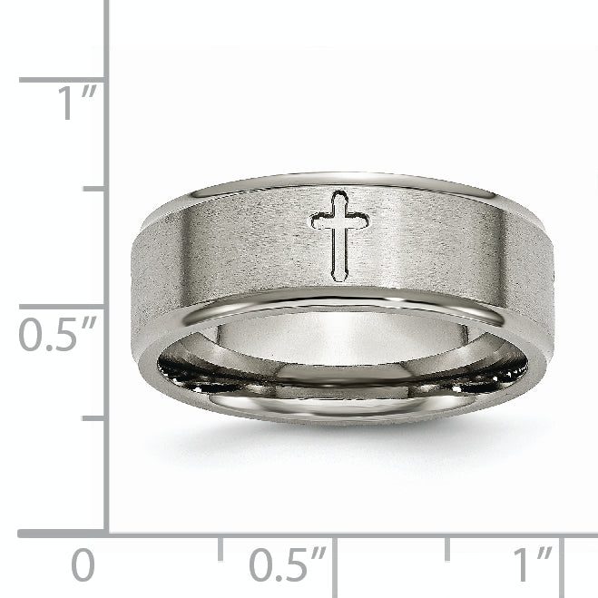 Titanium Unisex Wedding Band with Brushed Center and Engravable Ridged Edge