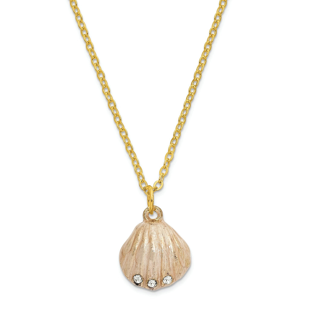 Luxury Giftware by Jere Pewter Bejeweled Crystals Gold-tone Enameled PINKY Clam Shell Trinket Box with Matching 18 Inch Necklace