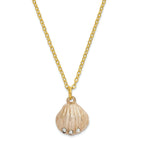 Luxury Giftware by Jere Pewter Bejeweled Crystals Gold-tone Enameled PINKY Clam Shell Trinket Box with Matching 18 Inch Necklace