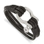 Stainless Steel Polished Shackle Multi Strand Black Leather Bracelet for Men