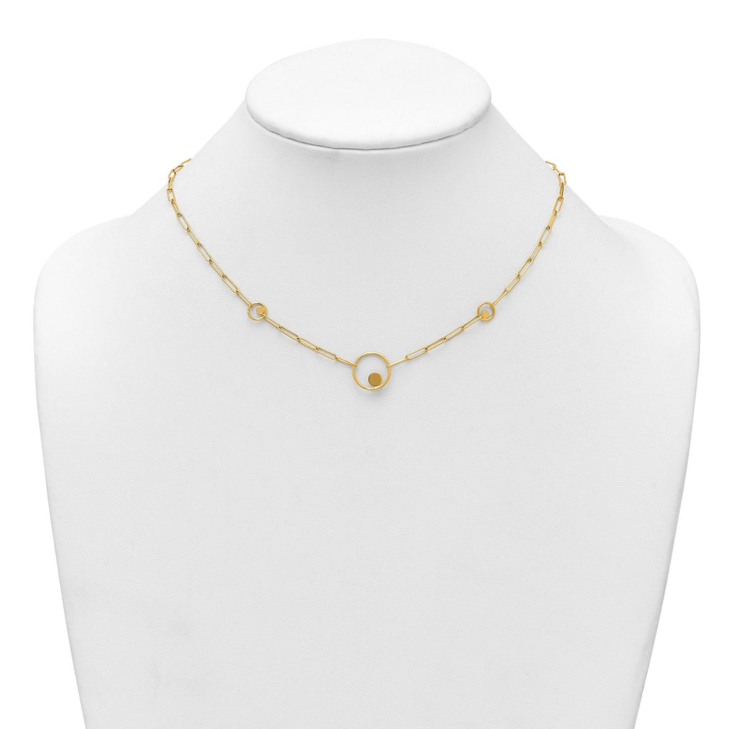14k Polished Circle in Circle and Paper Clip Links 3-Station 16.75 inch Necklace