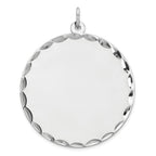 Sterling Silver Rhod-plated ENG. Round Polish Front/Satin Back Disc Charm