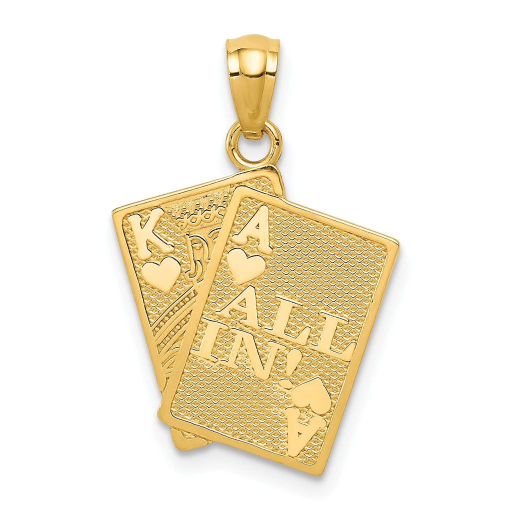 14K Gold Ace & King of Hearts Pendant with Polished Finish for Men