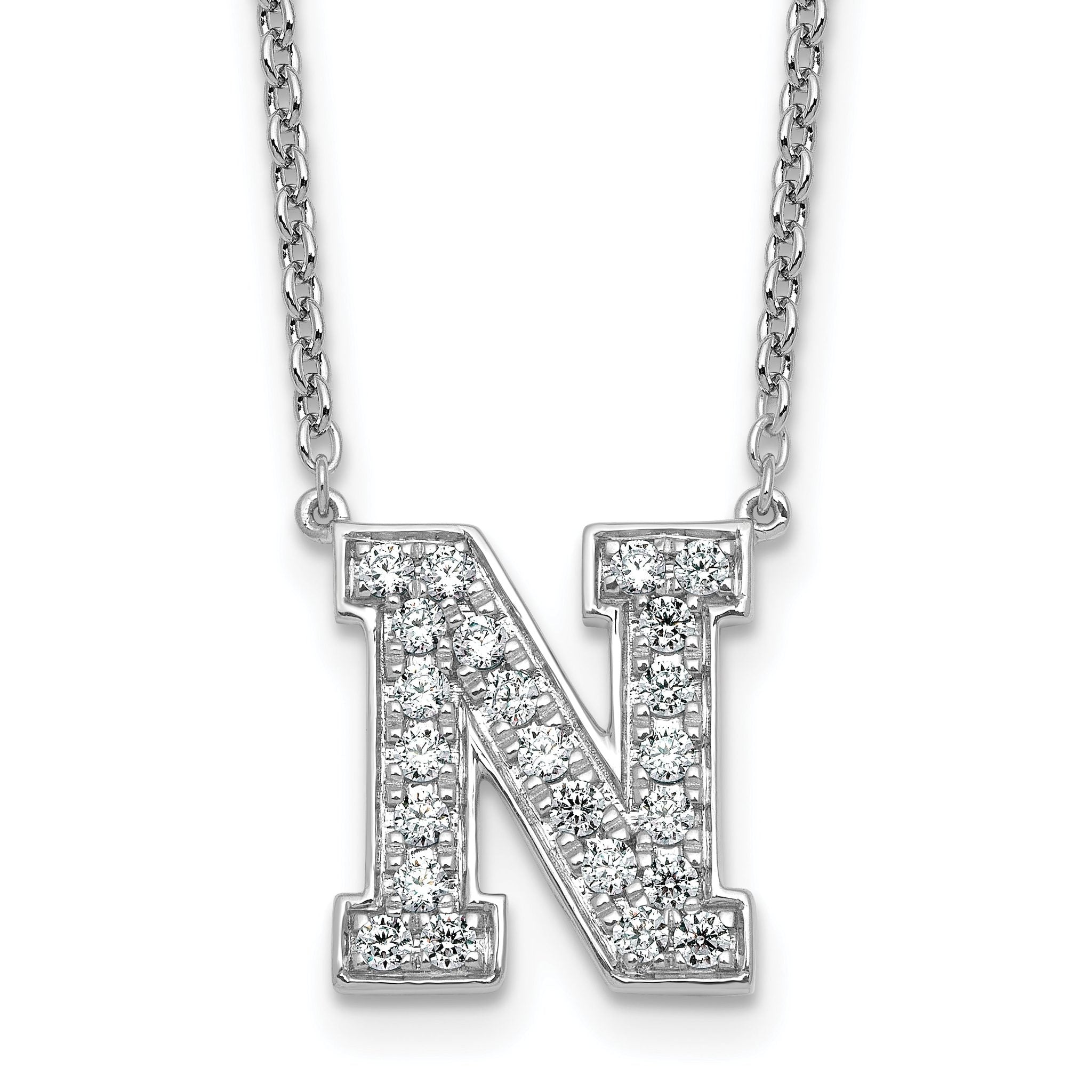 14k White Gold 5/8 carat Lab Grown Diamond VS+ F+ Complete Letter N 18 inch Initial Necklace Main image