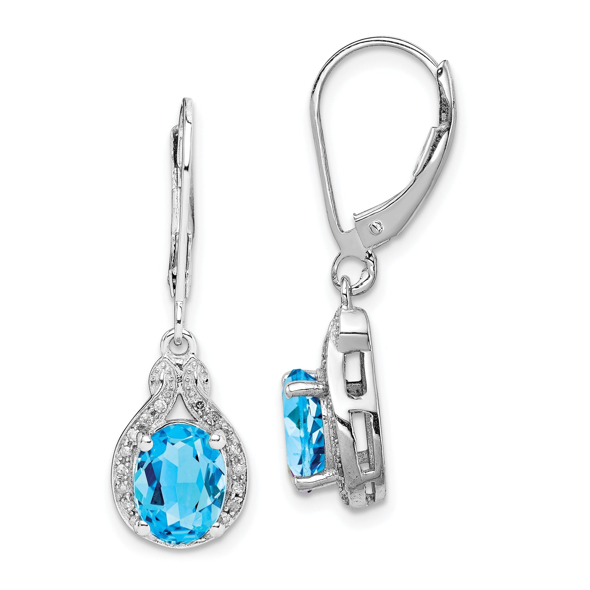 Sterling Silver Rhodium-Plated Blue Topaz and Diamond Drop Earrings for Women Main image