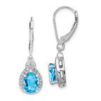 Sterling Silver Rhodium-Plated Blue Topaz and Diamond Drop Earrings for Women