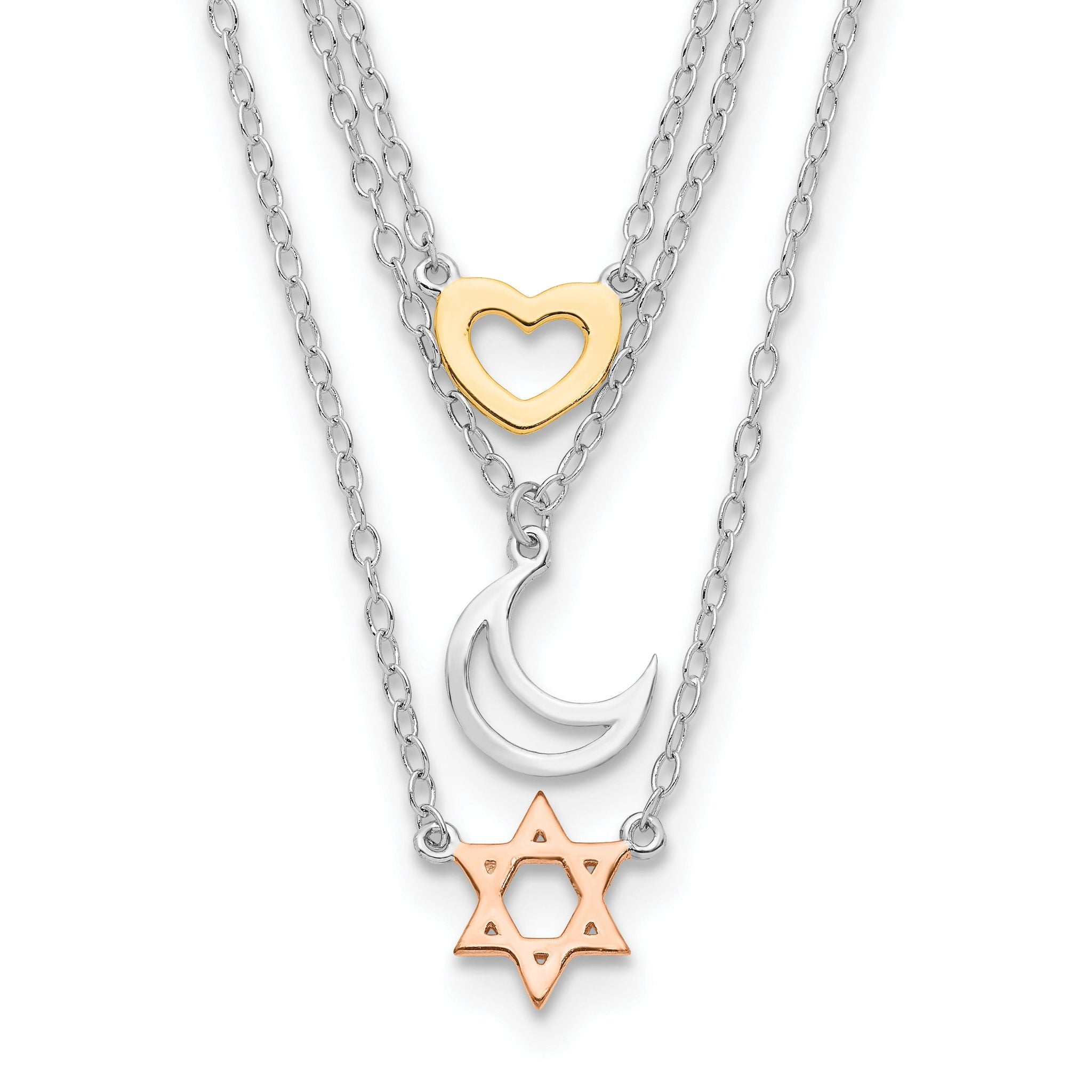 Sterling Silver RH-pltd Gold and Rose-tone Sun Moon Star Necklace Main image