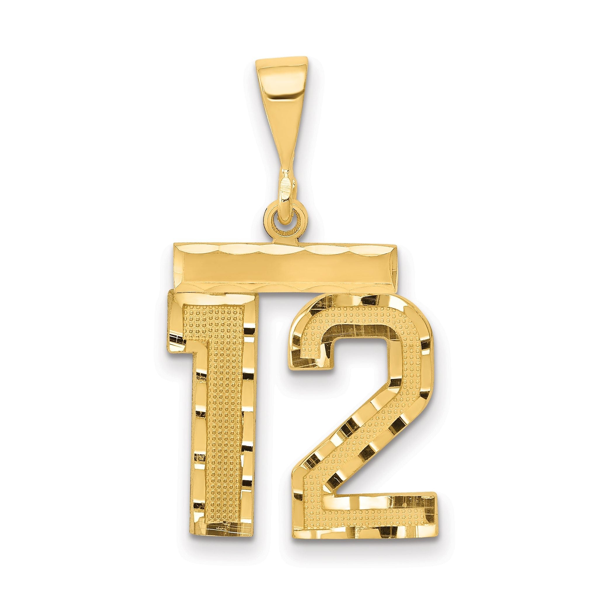 14K Gold Diamond-Cut Number 12 Charm with Polished Finish