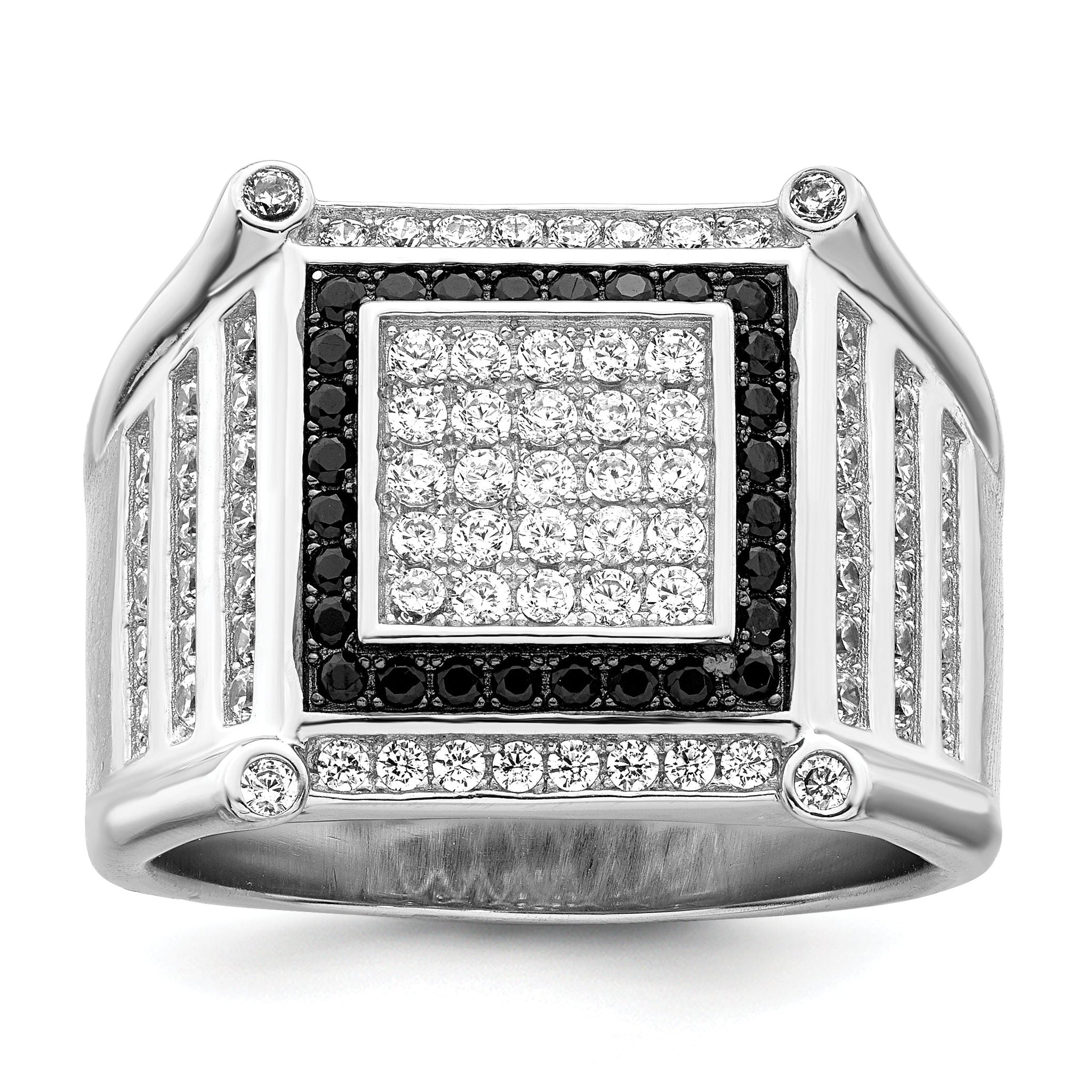 Brilliant Embers Sterling Silver Rhodium-plated 113 Stone Micro PavÃƒÂ¢Ã‚â‚¬Ã‚Å¡ CZ Black and White Men's Ring Main image
