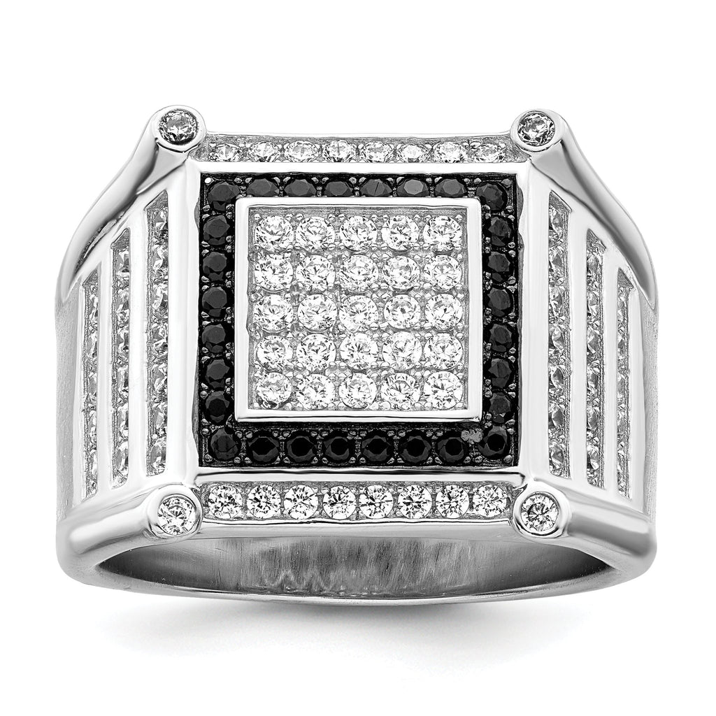 Brilliant Embers Sterling Silver Rhodium-plated 113 Stone Micro PavÃƒÂ¢Ã‚â‚¬Ã‚Å¡ CZ Black and White Men's Ring