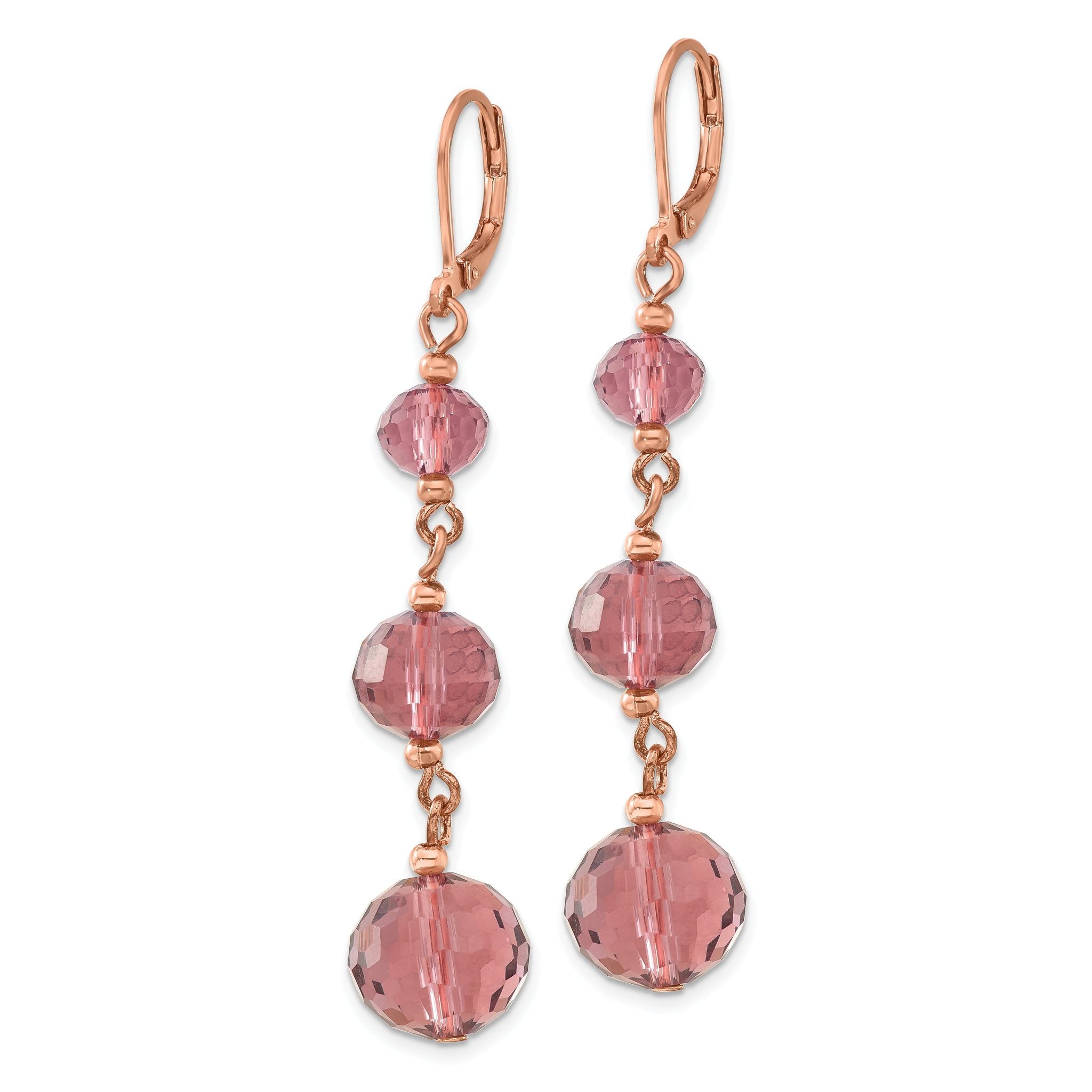 1928 Jewelry Rose-tone Graduated Faceted Purple Glass Beads Dangle Leverback Earrings Secondary image