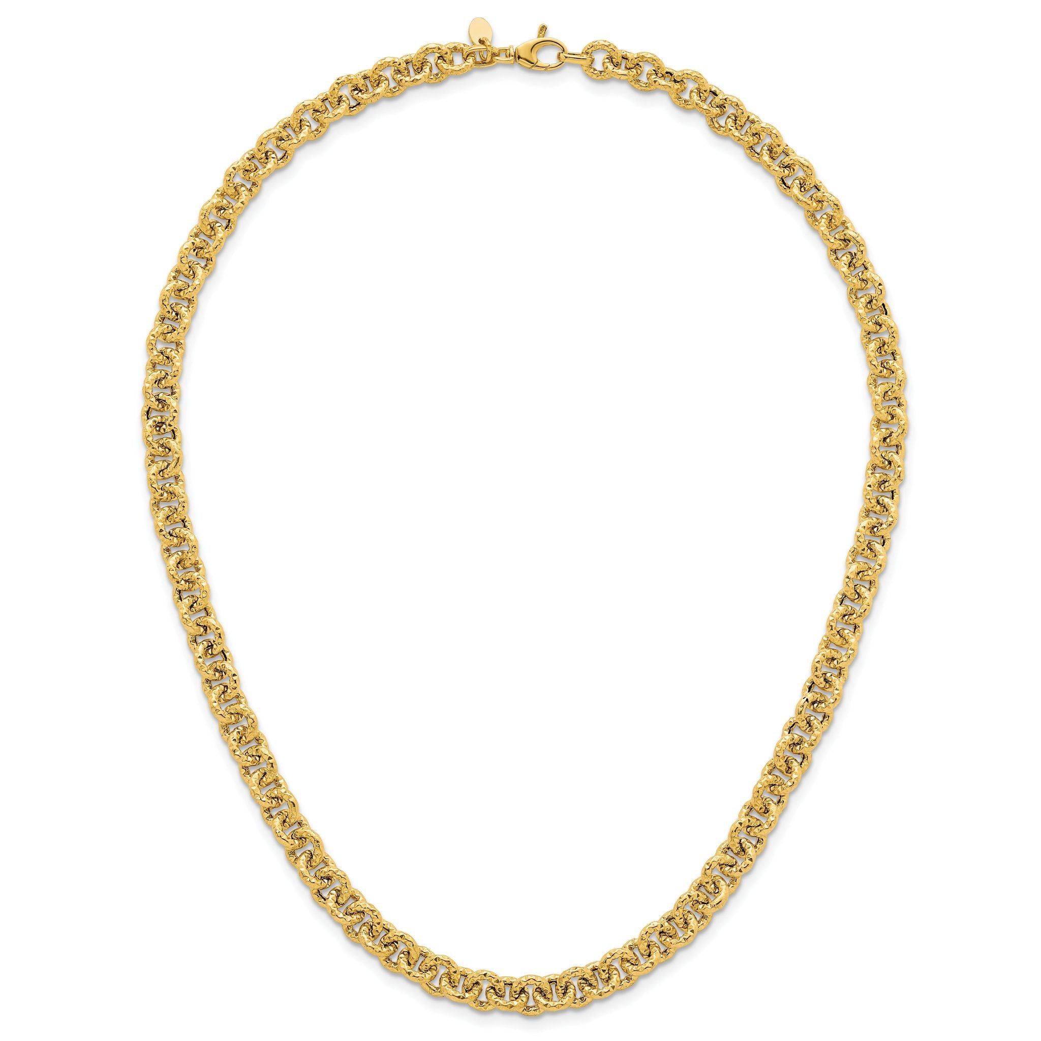 14k Polished and Textured 7.3mm Cable Chain 18 inch Necklace