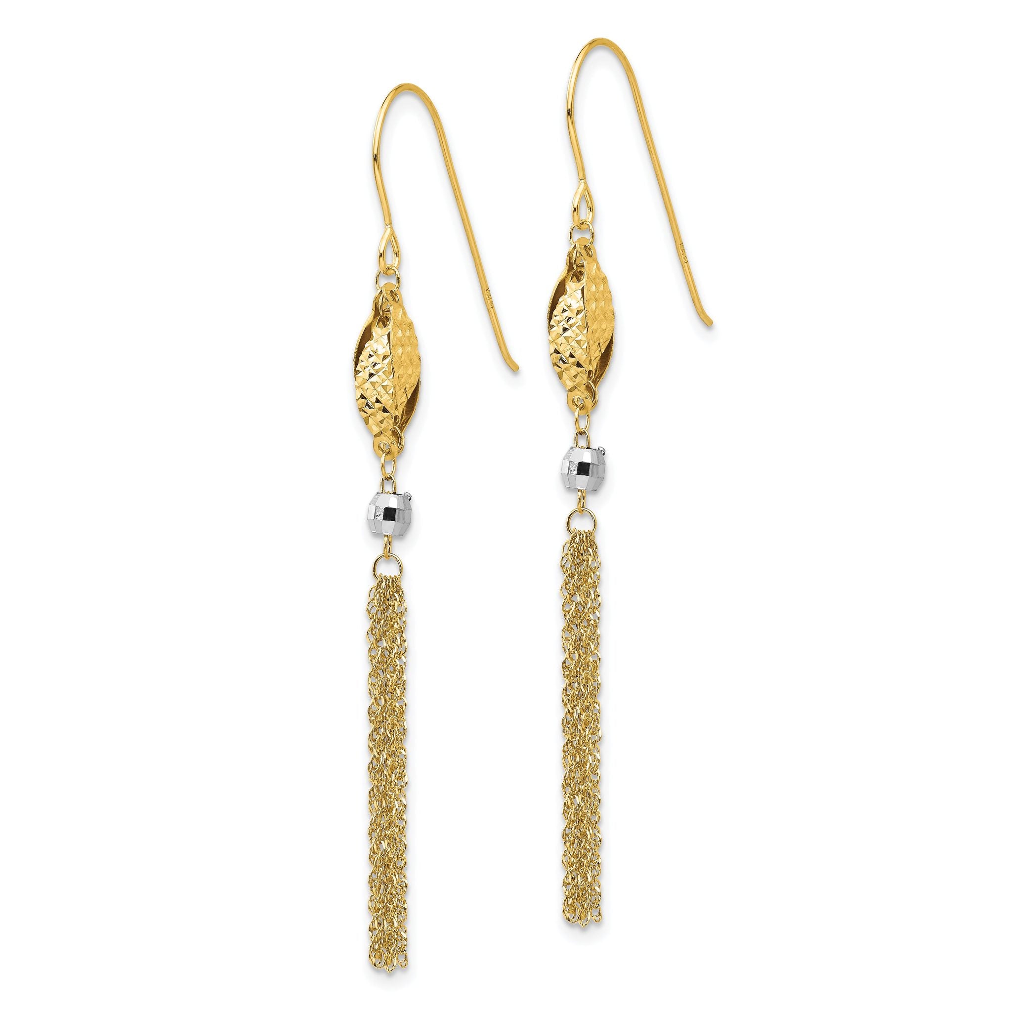 14k Two-tone Bead and Chain Dangle Earrings Secondary image
