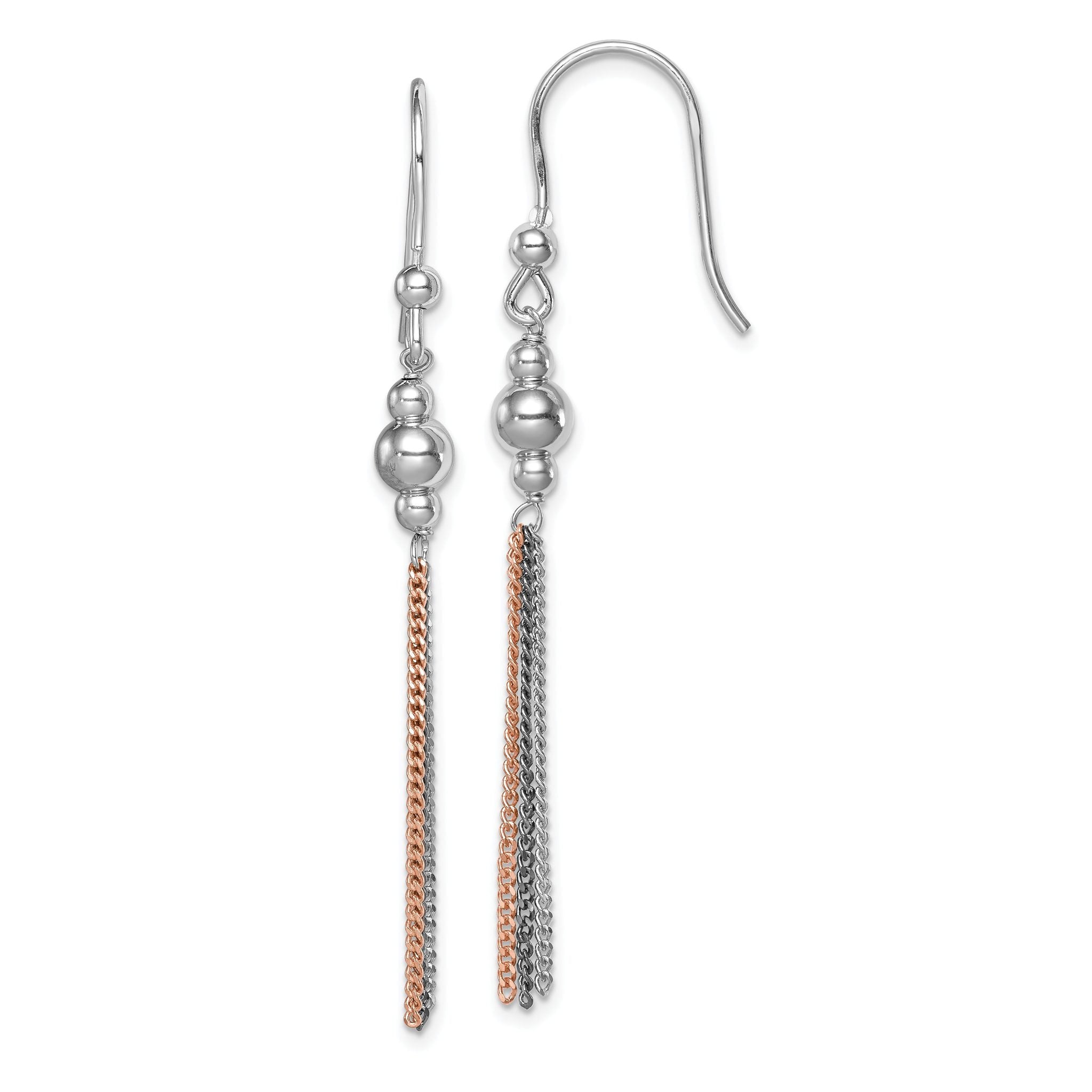 Sterling Silver 925 Multi-Strand Dangle Earrings with Rose & Black Accents Main image