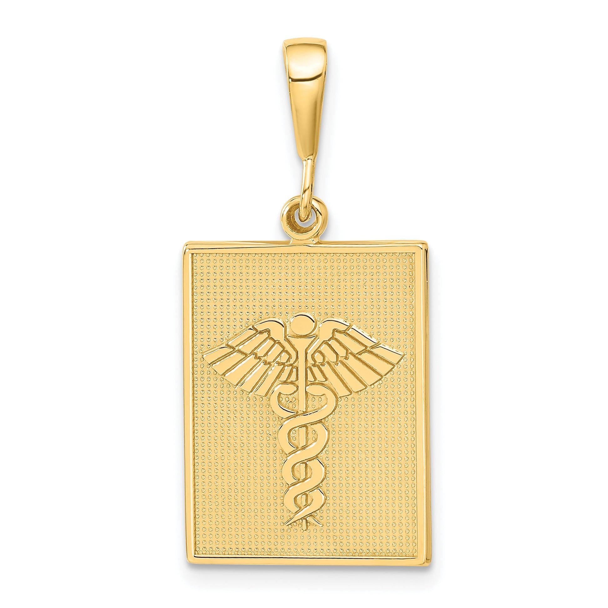 14K Gold Caduceus Pendant with Polished Finish Elegant Design