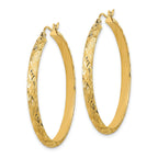 14K Polished and Textured Fancy Diamond Cut Hoop Earrings
