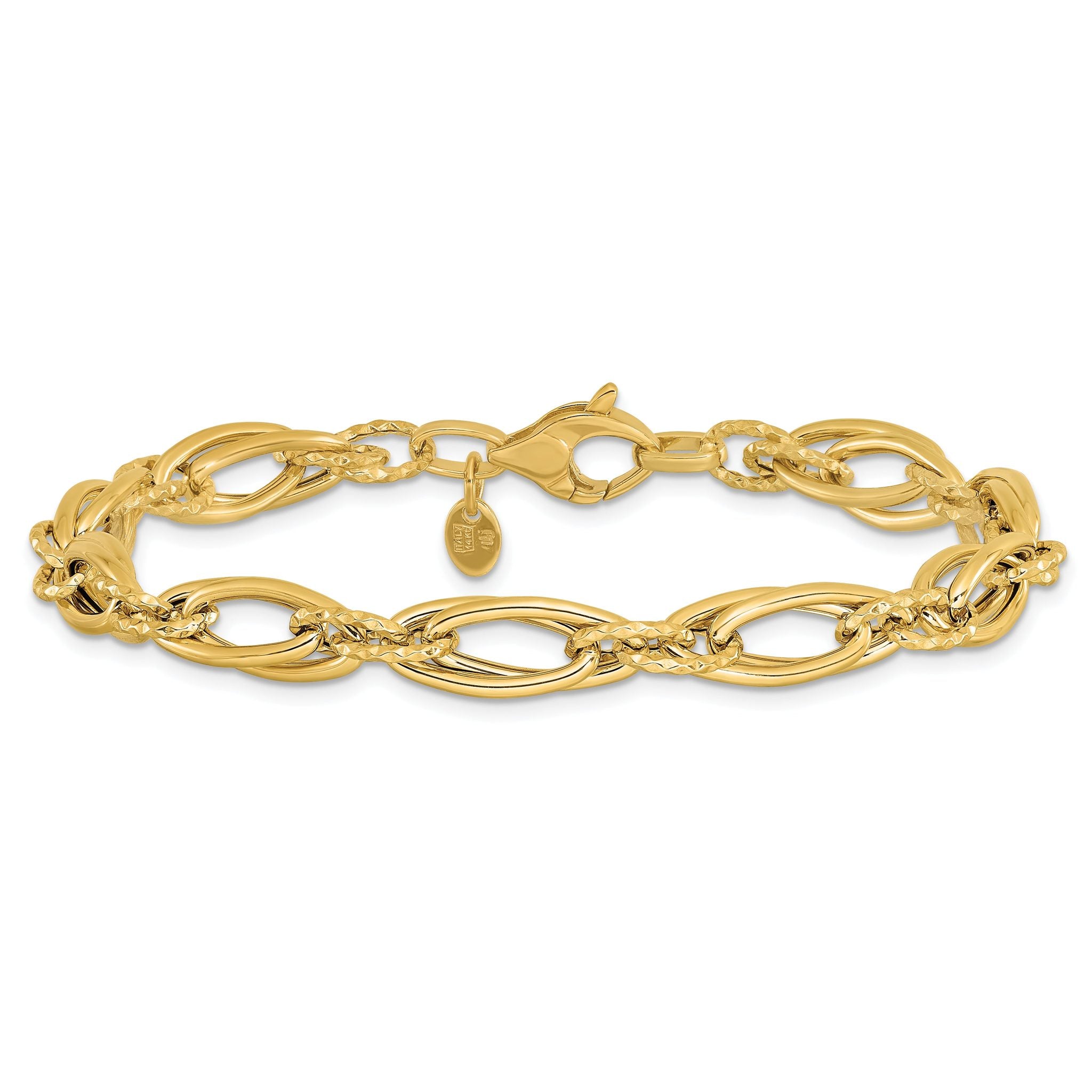 14K Polished Diamond-cut Fancy Link Bracelet