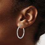 10k White Gold Diamond-cut 2mm Round Tube Hoop Earrings
