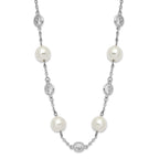 Cheryl 925 Sterling Silver CZ and Pearl Necklace with Polished Rhodium Finish
