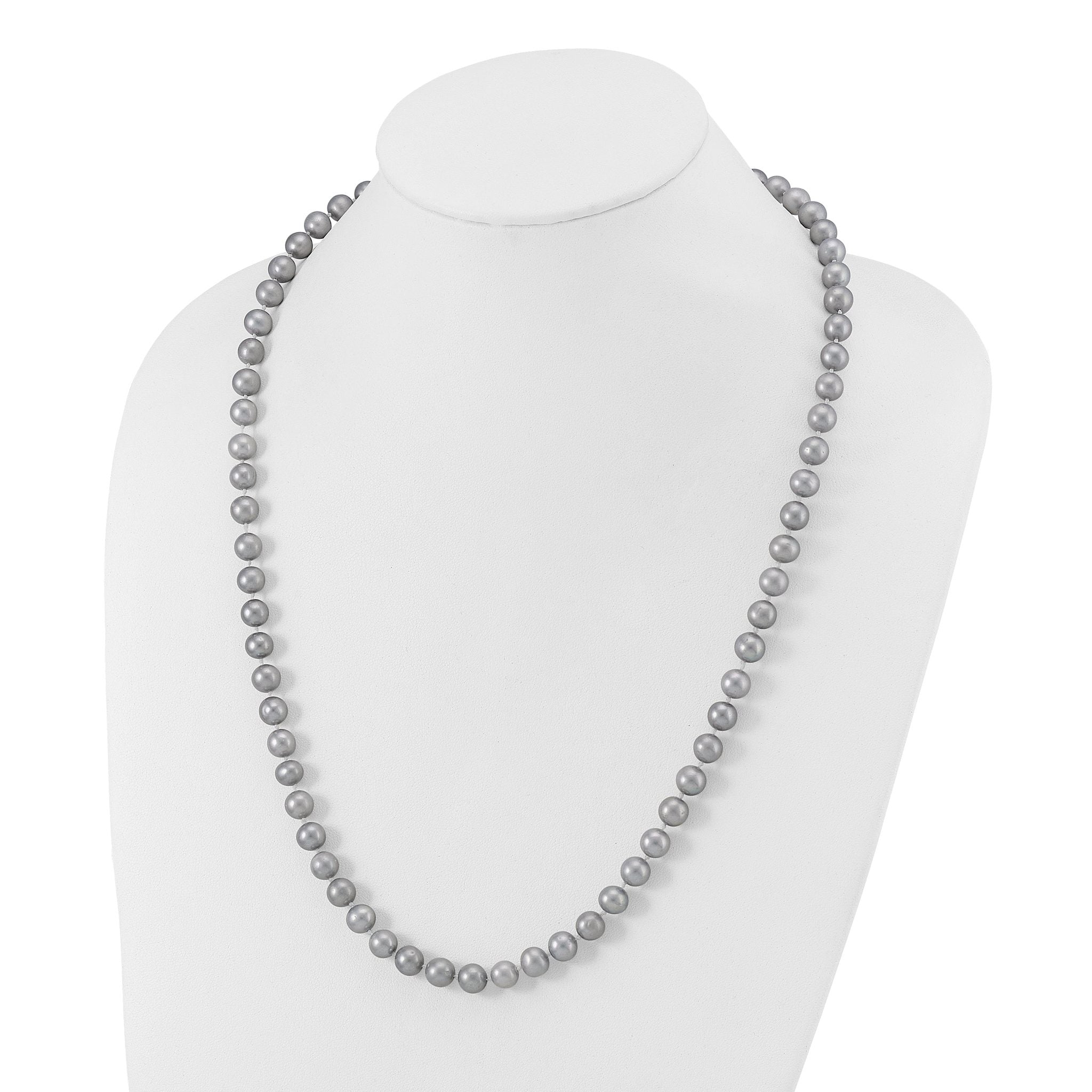 Sterling Silver Rhodium-plated 7-8mm Grey Near-Round Freshwater Cultured Pearl 7.25 inch Bracelet