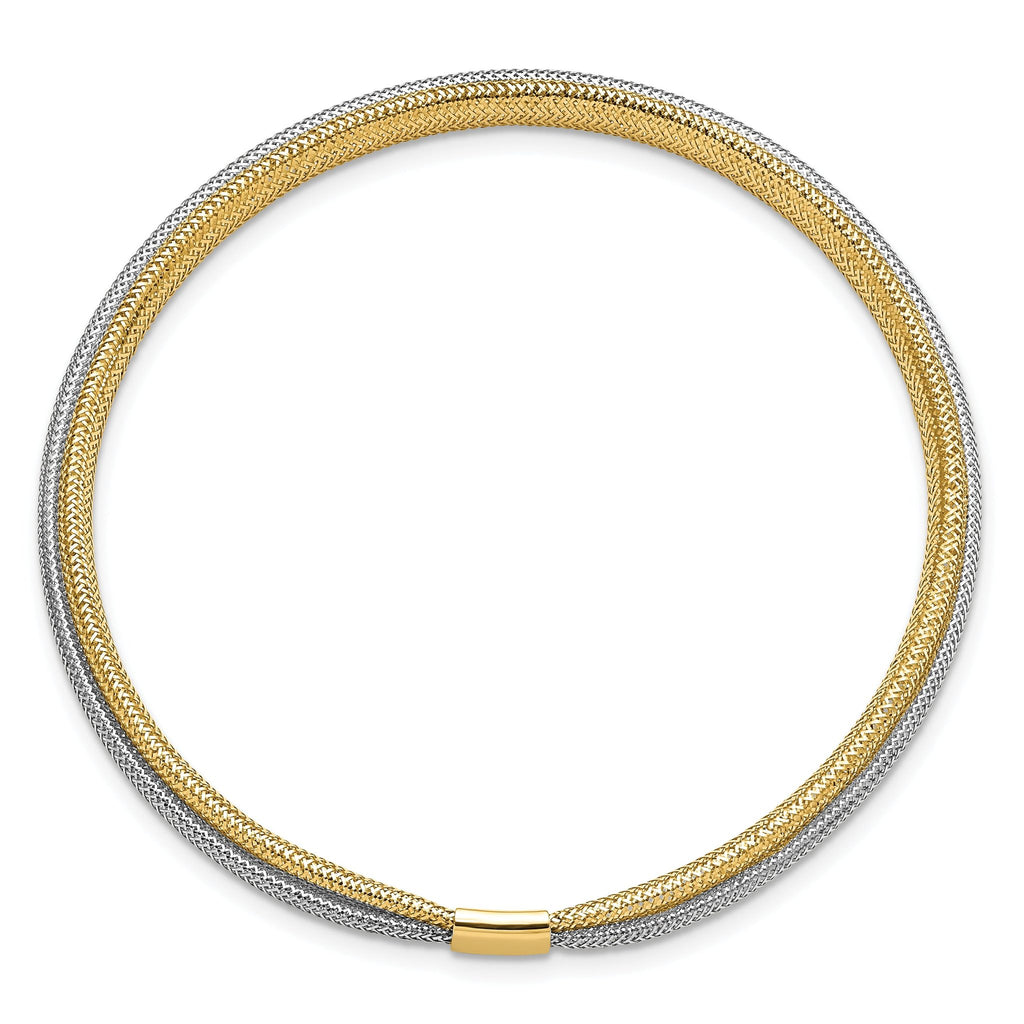 14K w/Rhodium Polished Mesh Stretch Bracelet