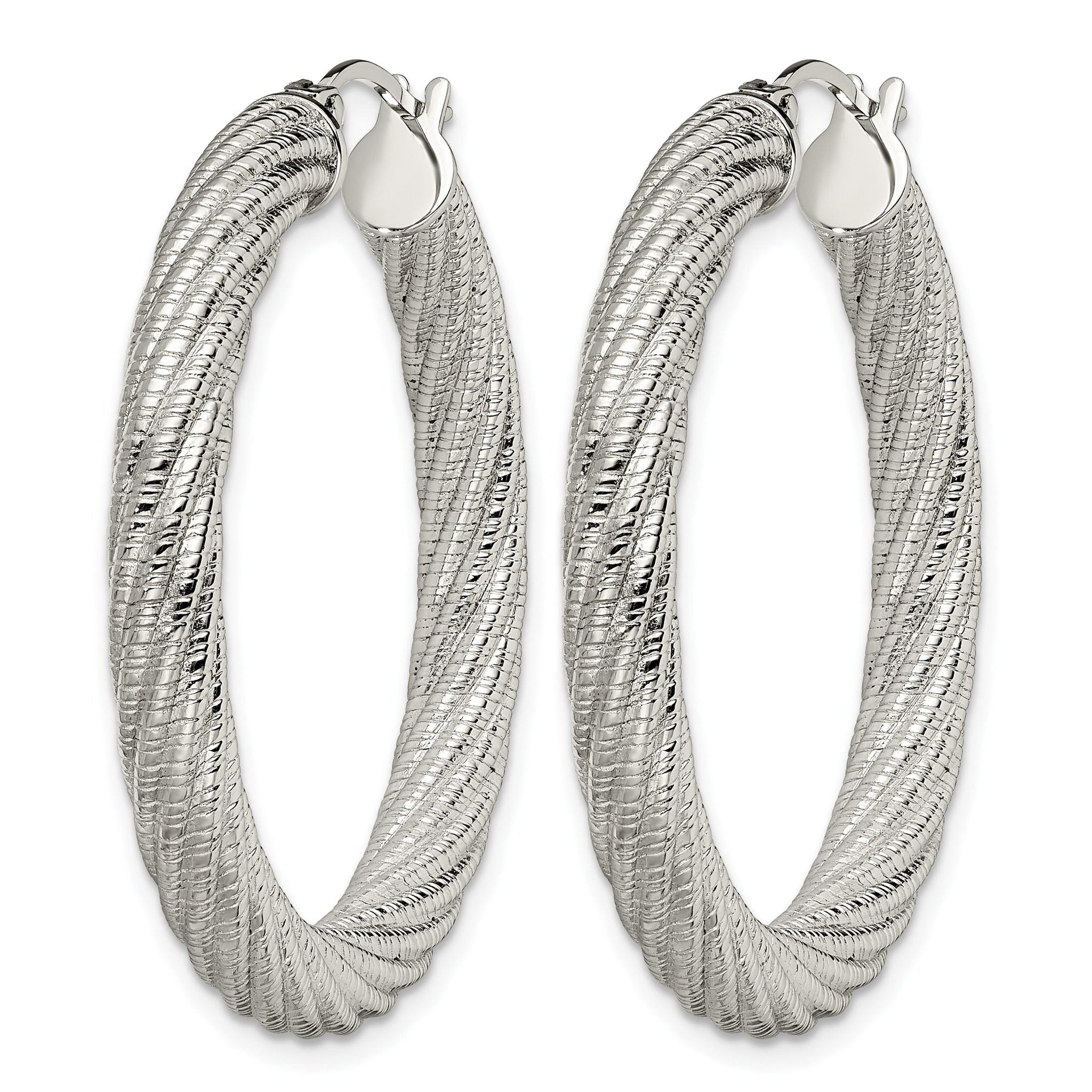 Stainless Steel Polished Textured Hoop Earrings for Women Secondary image