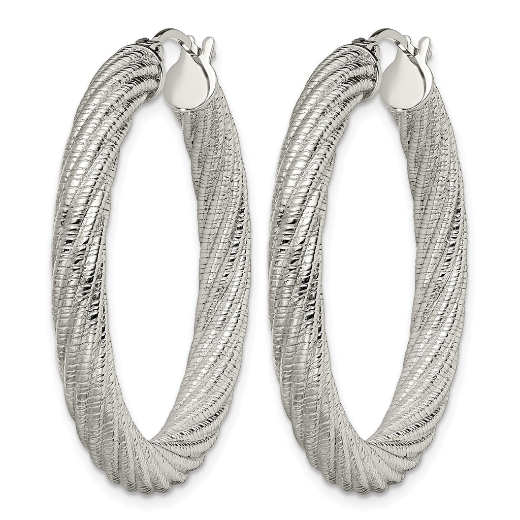 Stainless Steel Polished Textured Hoop Earrings for Women