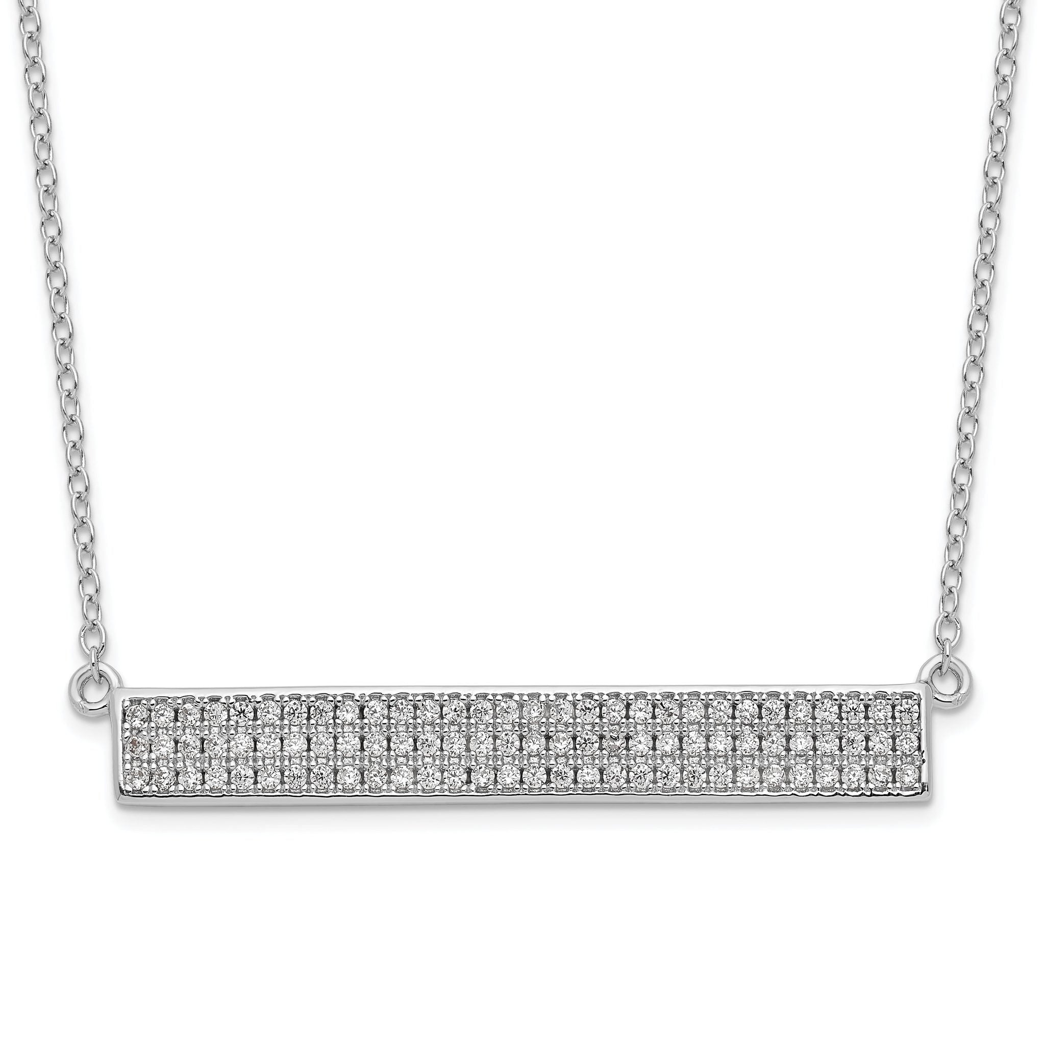 Cheryl M Sterling Silver Rhodium-Rhodium-Plated Brilliant-cut CZ Bar 17.5 Inch Necklace with 1.5 Inch Extender Main image