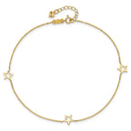14K Open Star 3-Station 9 inch Plus 1 inch Extender - Total 10 inch Anklet