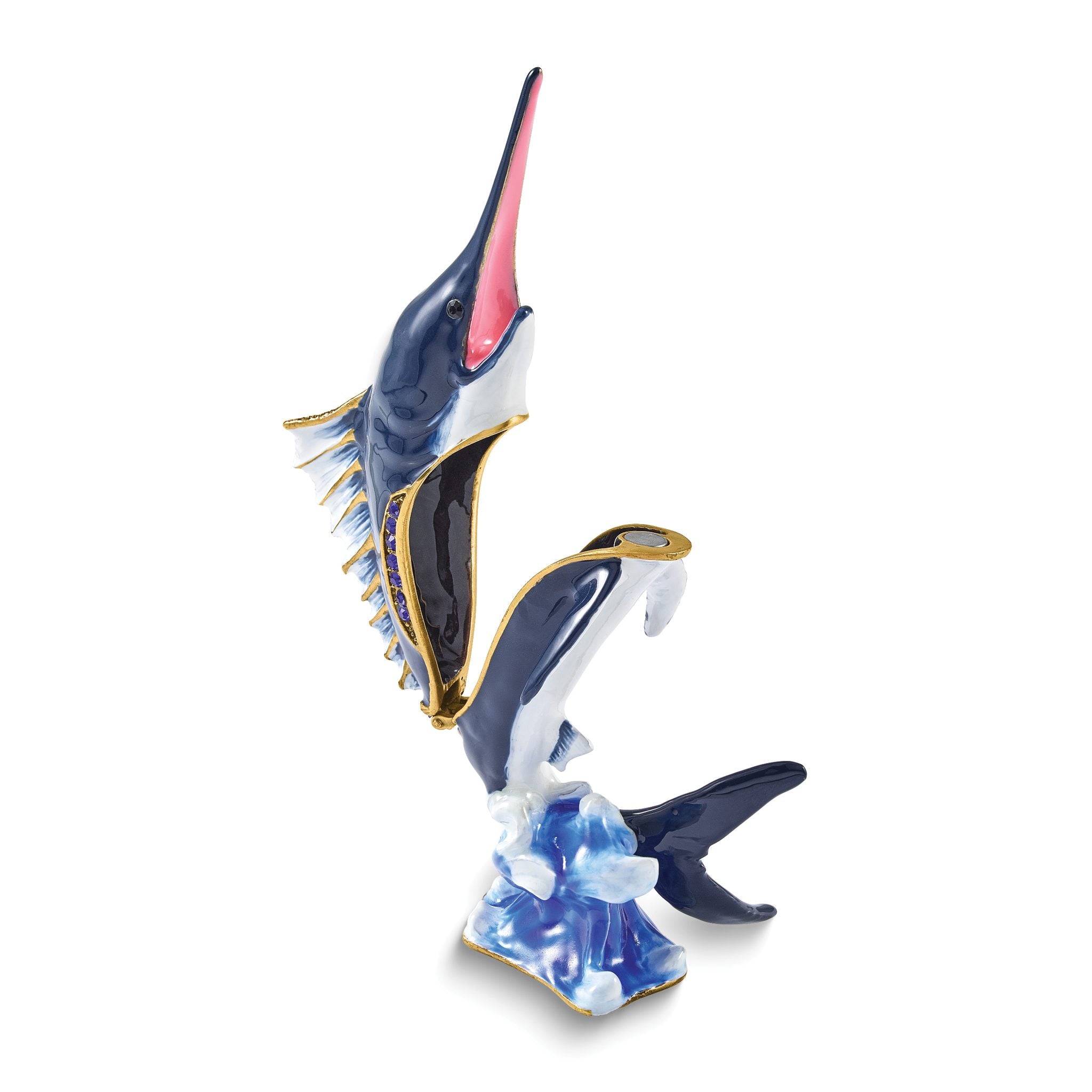 Luxury Giftware by Jere Bejeweled BLADE Swordfish on Wave Trinket Box with Matching 18 inch Necklace Secondary image