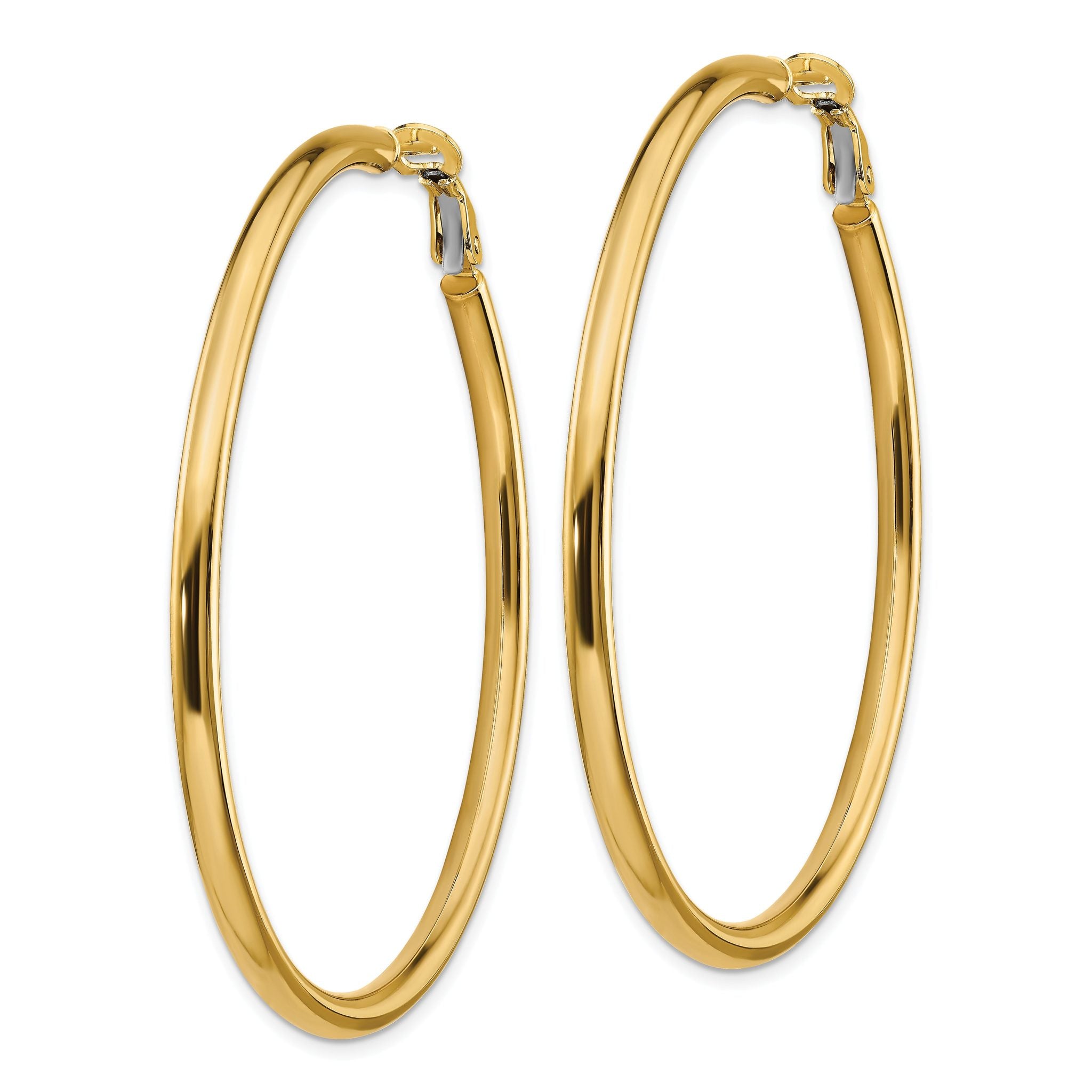 14K Gold Polished Hoop Earrings with Omega Back Elegant Hollow Design Secondary image