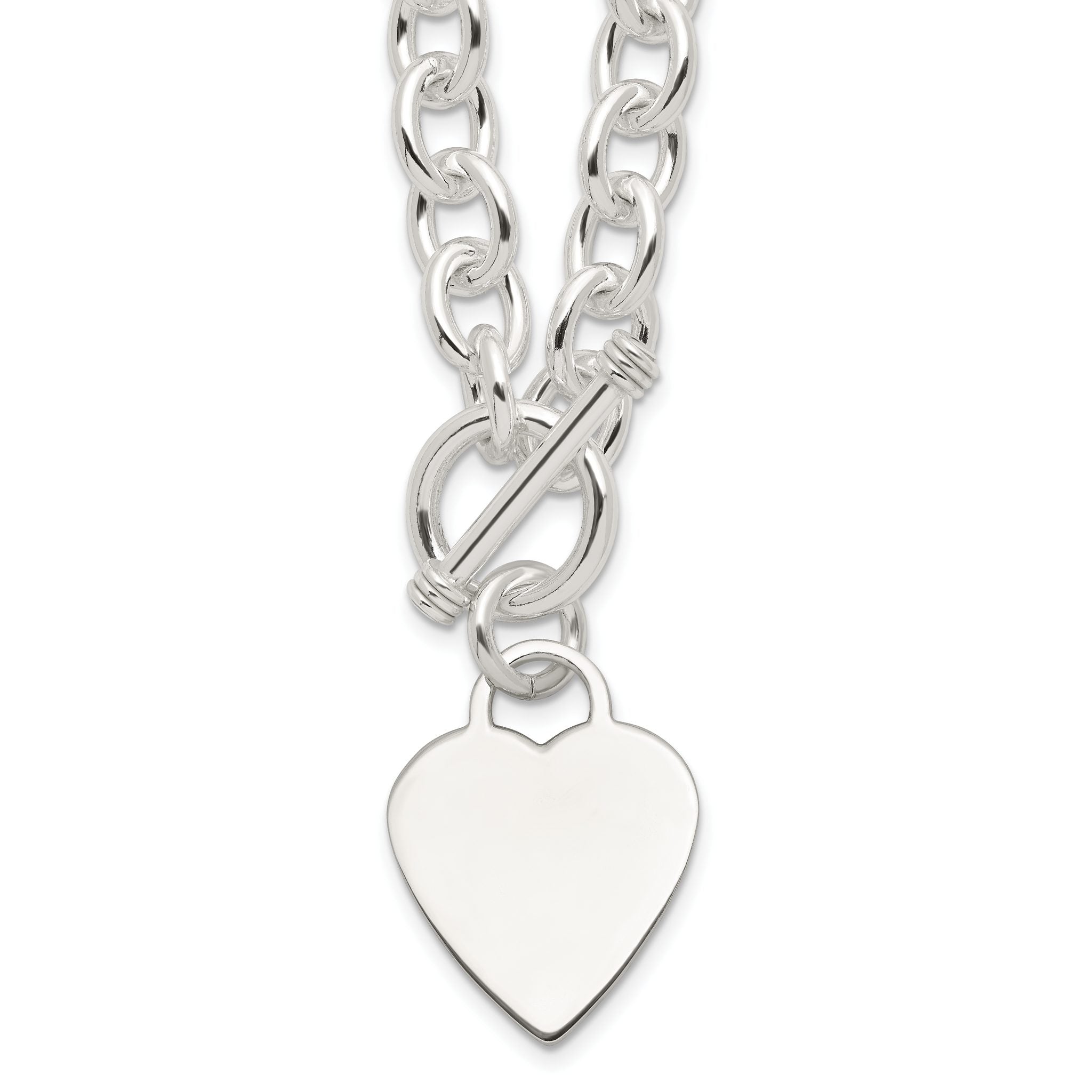 Sterling Silver Engraveable Heart Fancy Link Toggle Necklace Main image