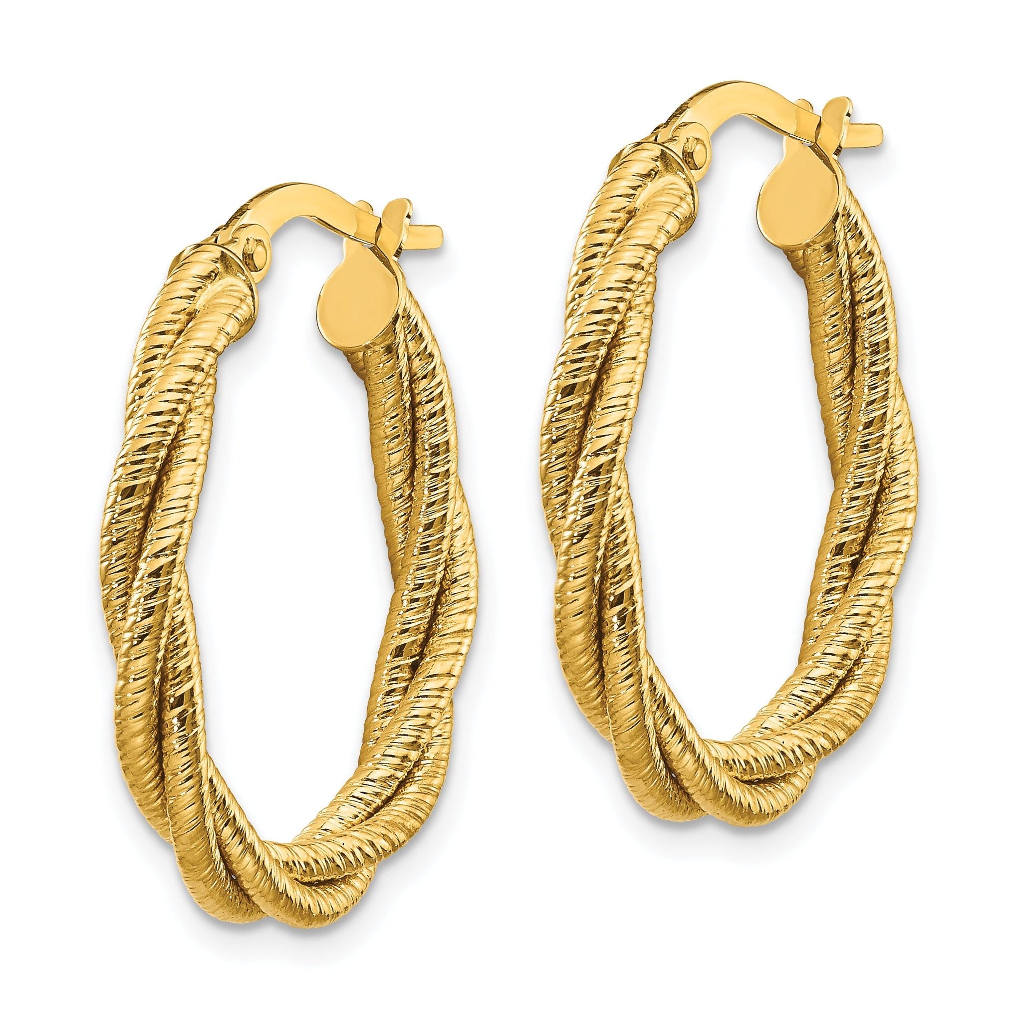 14k Polished Textured Twisted Oval Hoop Earrings Secondary image