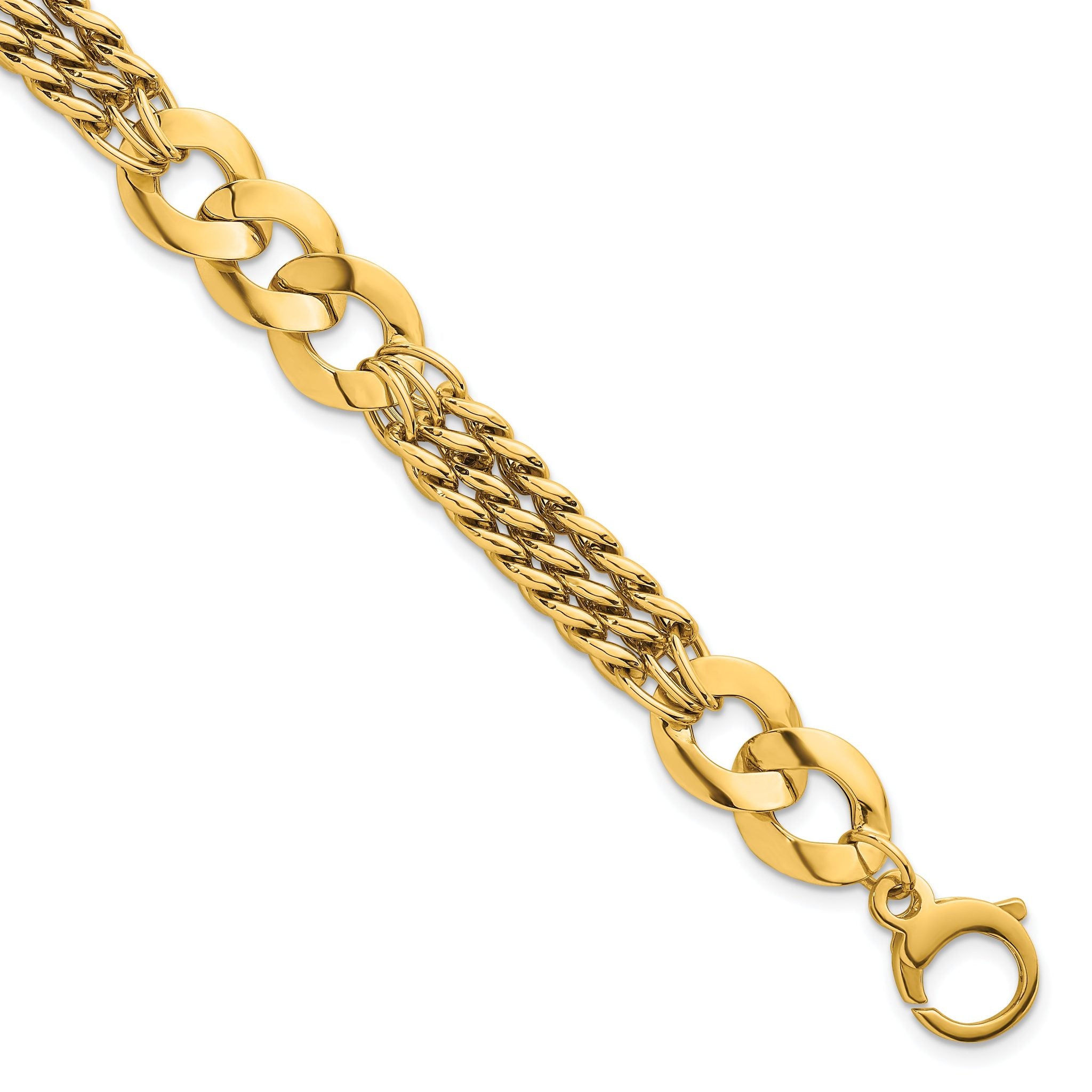 14k Polished 11.1mm Lightweight Link and Triple Strand Fancy Curb 7.25 inch Bracelet Main image