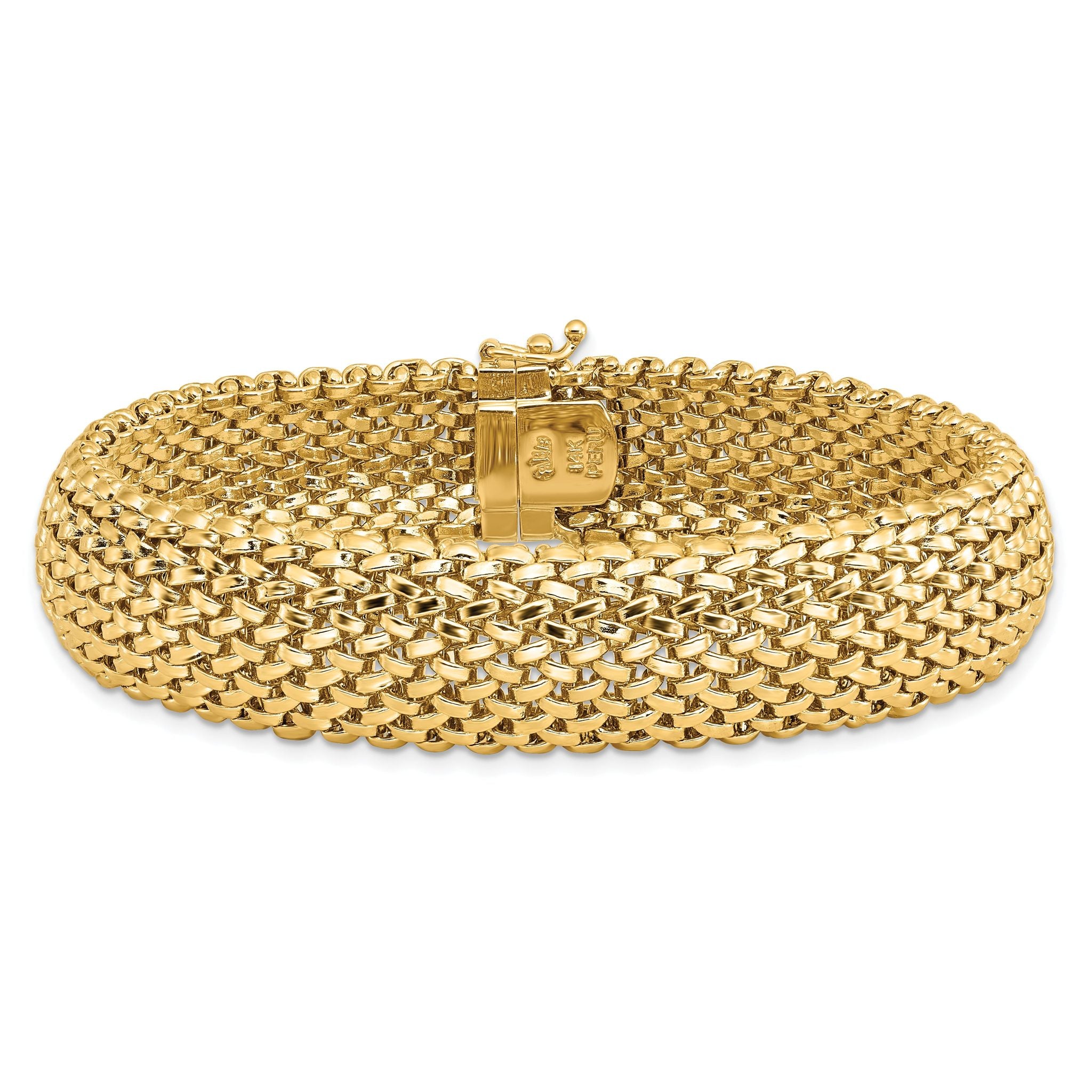 14k 7.25in 13.75mm Polished Mesh Bracelet