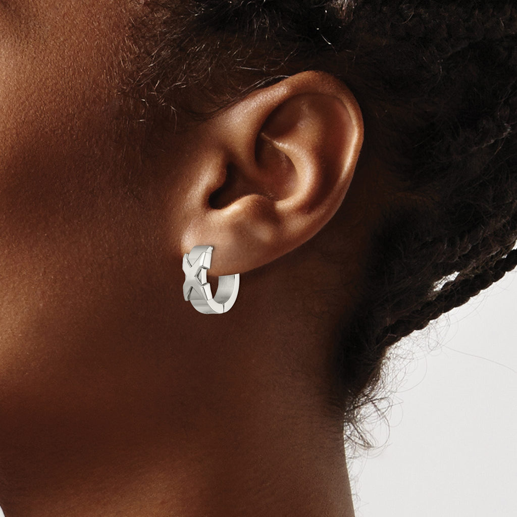 Stainless Steel Polished Hinged Huggie Hoop Earrings for Women