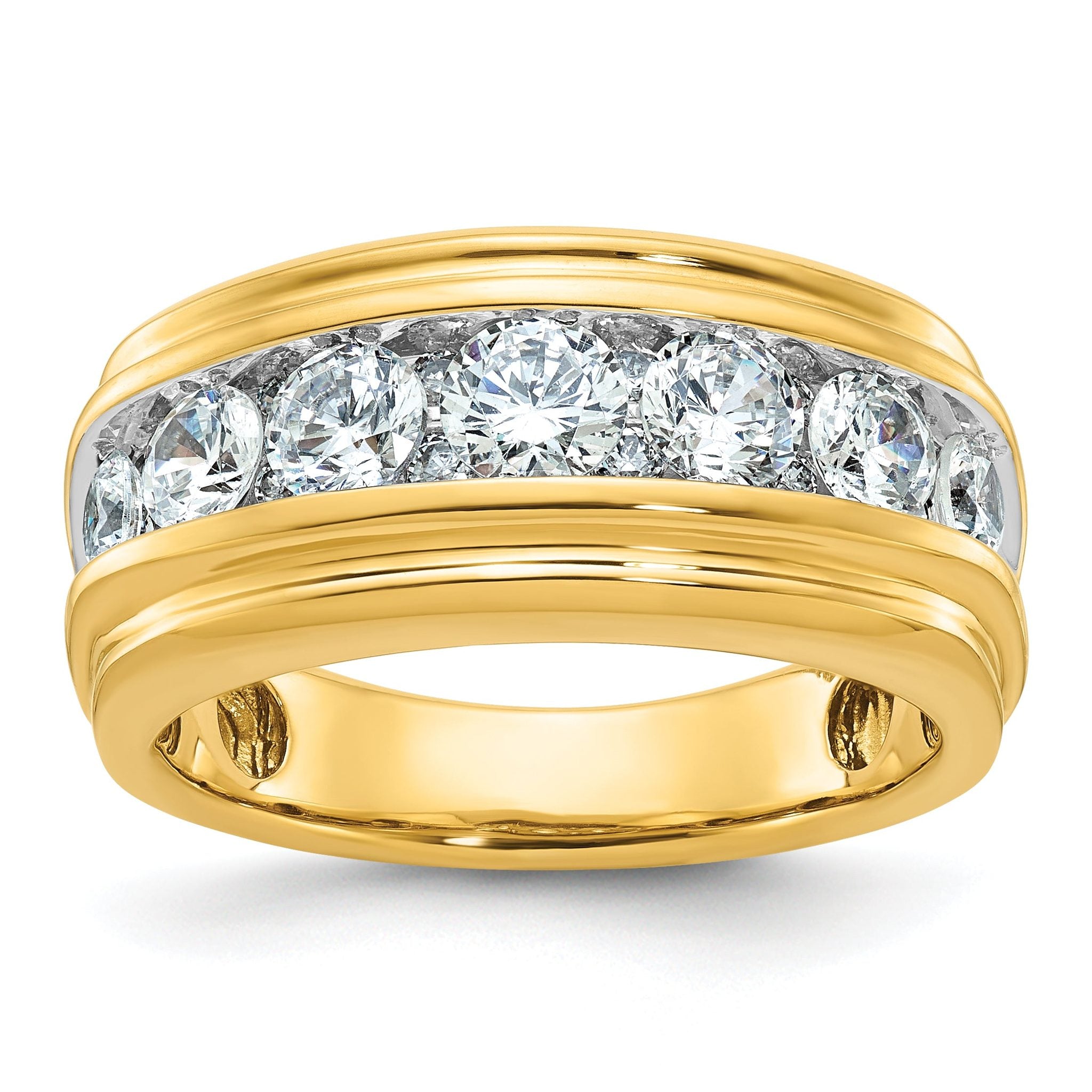 10k with White Rhodium Men's Polished and Grooved 2 Carat A Quality Diamond Ring Main image