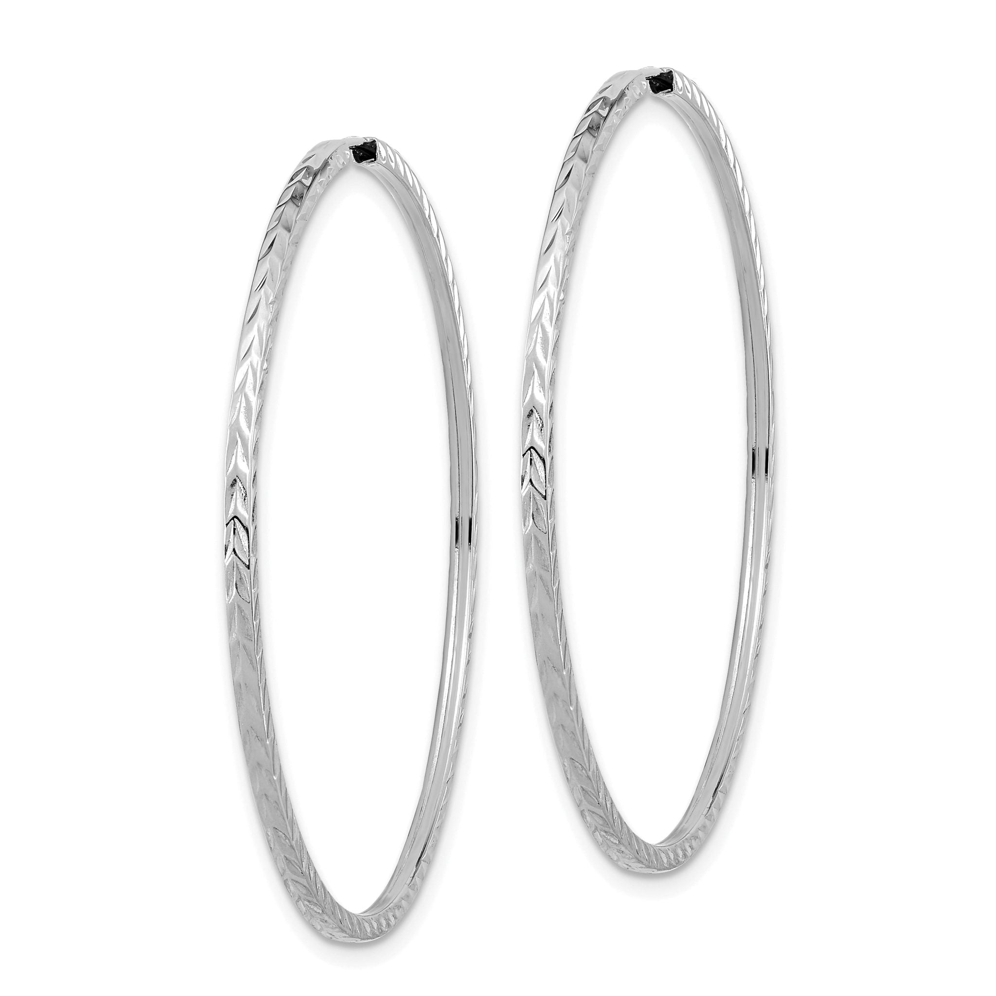 14k White Gold Diamond-cut Square Tube Endless Hoop Earrings Secondary image