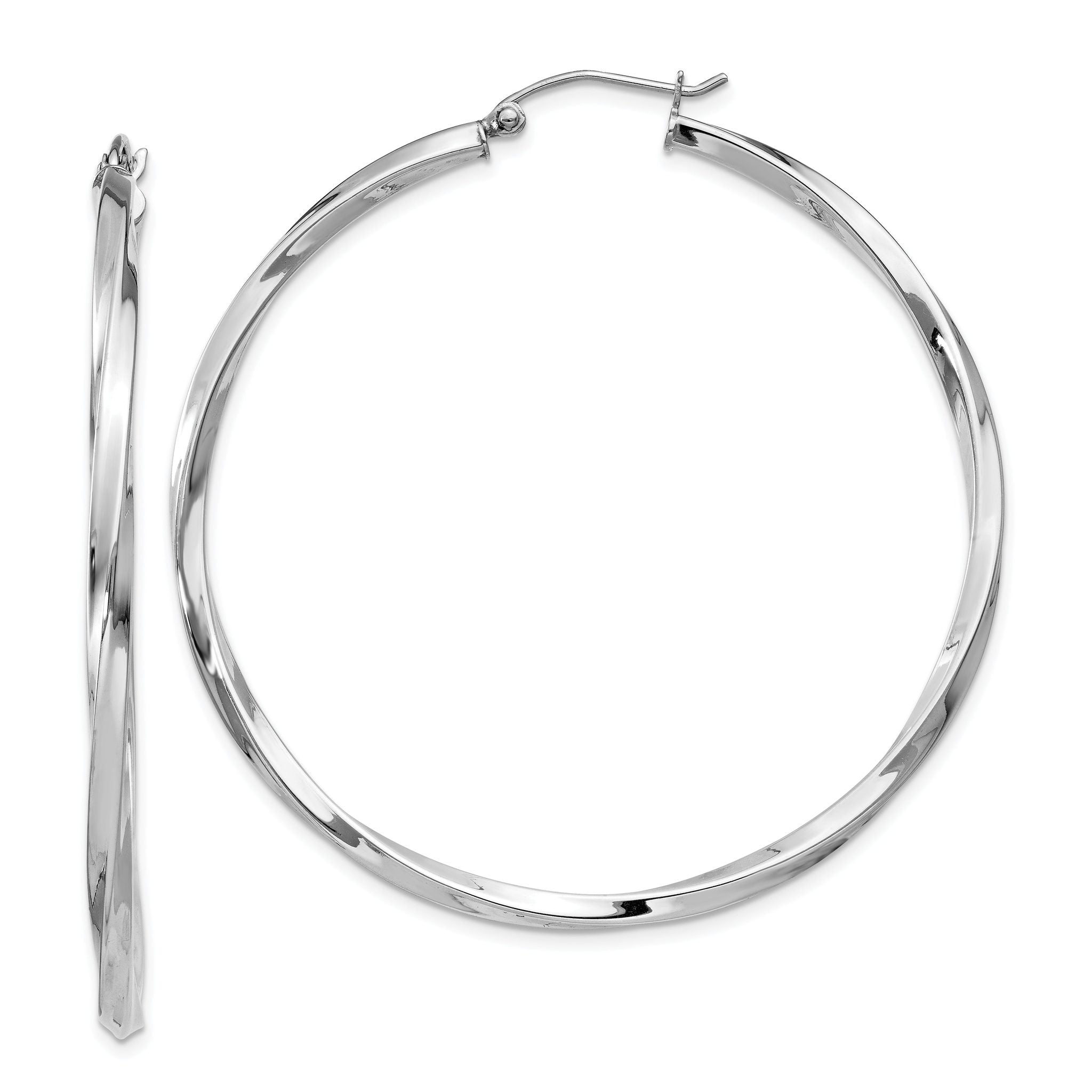 Sterling Silver Rhodium-plated Twisted 2.5x50mmHoop Earrings Main image
