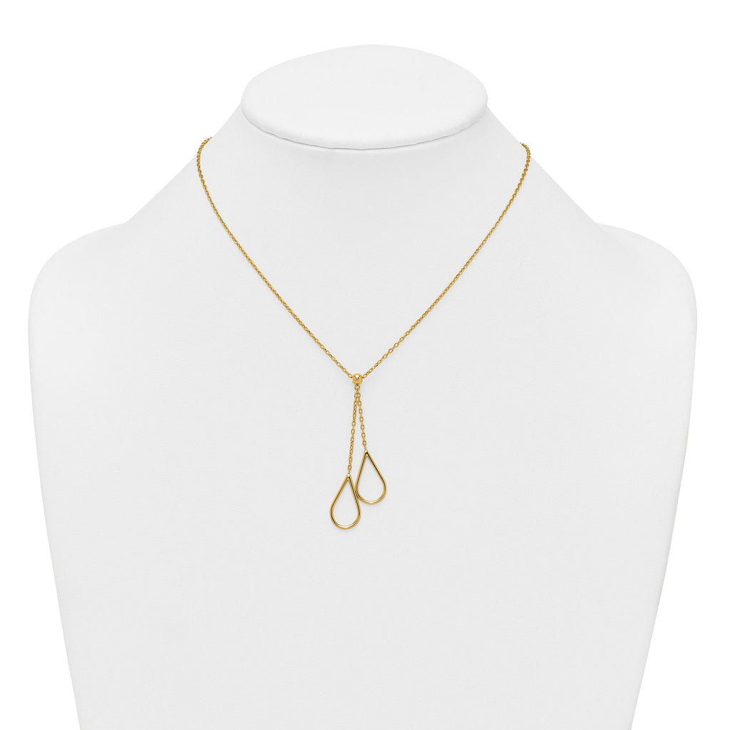 14k Polished Two Teardrops Dangle 16 inch Y-Necklace Plus 2 inch Extender